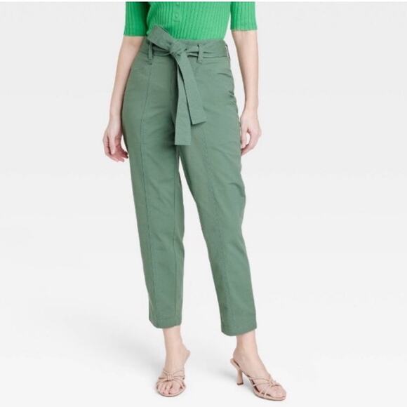 NWOT A New Day Green Paperbag High Waist Tapered Pants - Picture 2 of 9